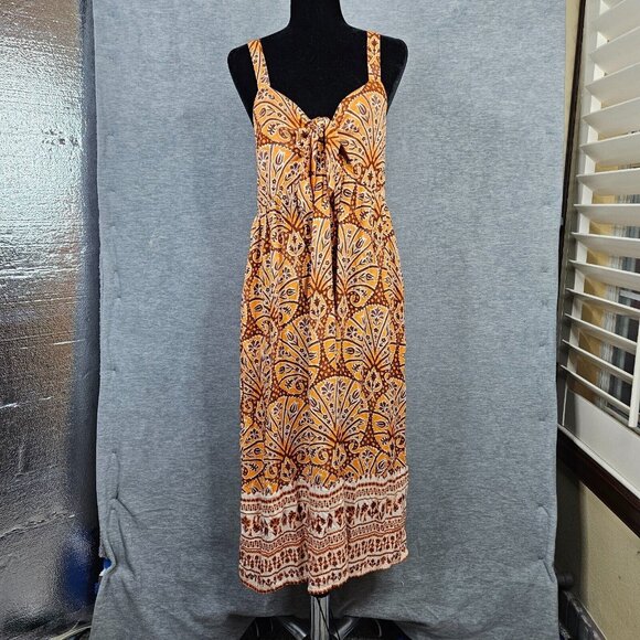 Knox Rose Dresses & Skirts - KNOX ROSE Women's Orange Brown Printed Wide Strap Tie-Front Dress Size L